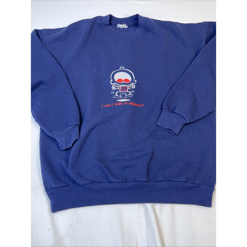 Vintage Navy Blue Embroidered Graphic Sweatshirt I Cant Take It Anymore XL